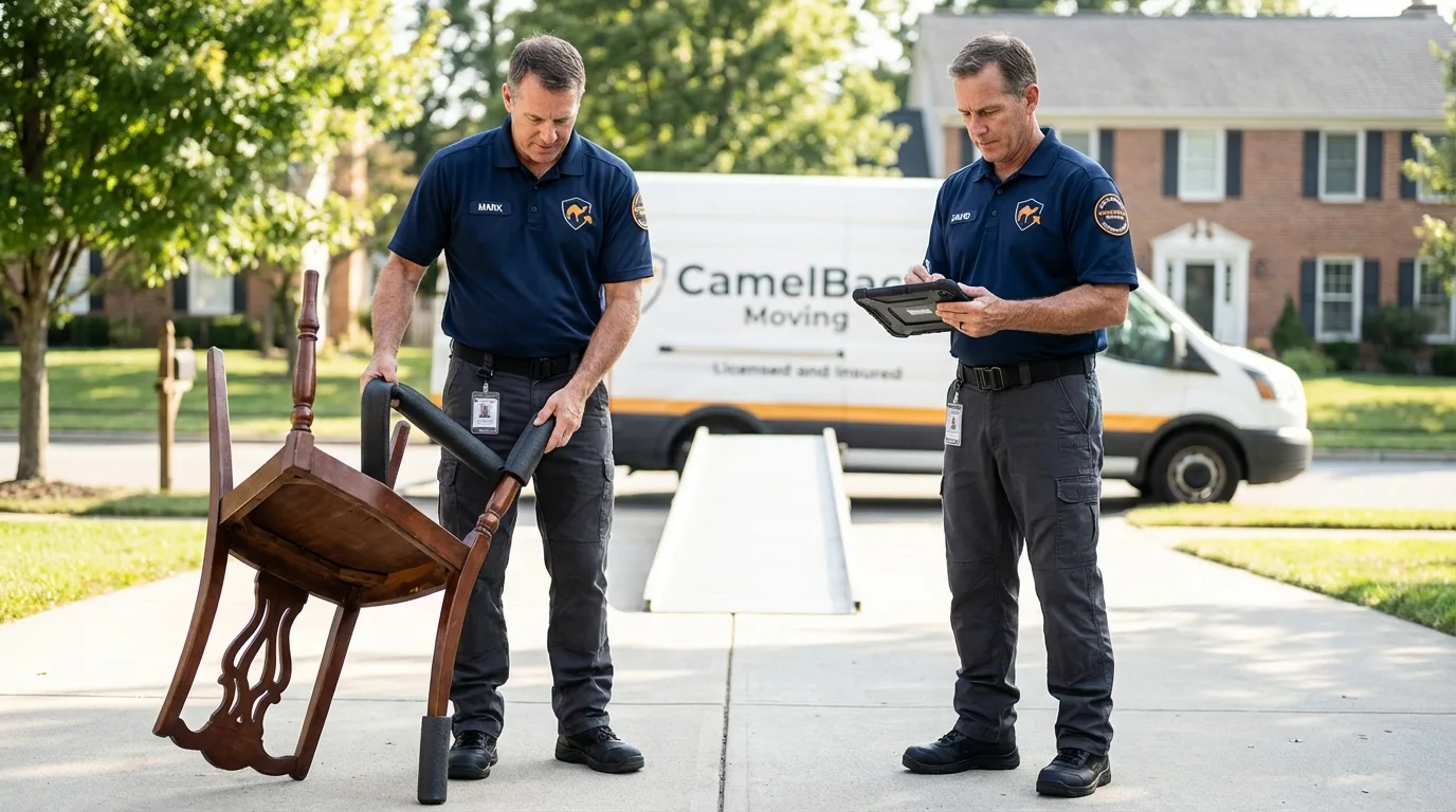 Movers inspecting furniture for damage prevention before loading in Independence, KY